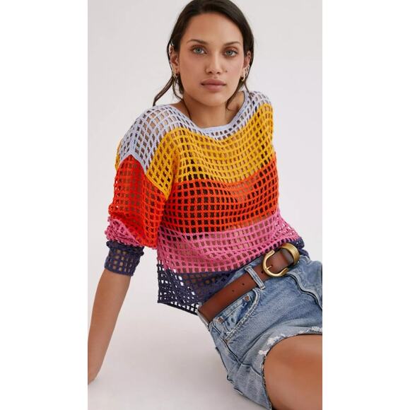 Anthropologie Maeve Striped Poncho Assorted Open Knit Striped Womens One Size - Picture 1 of 7